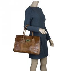 Pre Owned Mulberry Brown Croc Embossed Leather Bayswater Satchel
