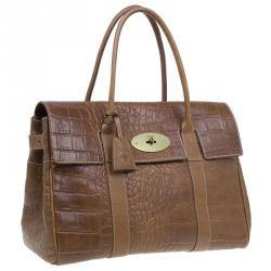 Pre Owned Mulberry Brown Croc Embossed Leather Bayswater Satchel