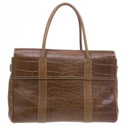 Pre Owned Mulberry Brown Croc Embossed Leather Bayswater Satchel