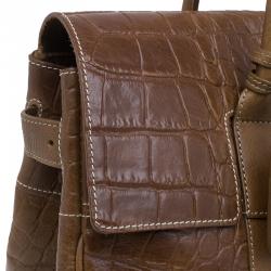 Pre Owned Mulberry Brown Croc Embossed Leather Bayswater Satchel
