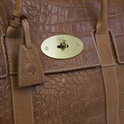 Pre Owned Mulberry Brown Croc Embossed Leather Bayswater Satchel