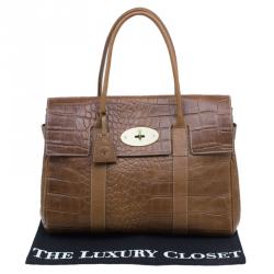Pre Owned Mulberry Brown Croc Embossed Leather Bayswater Satchel