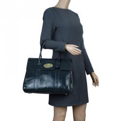Pre Owned Mulberry Dark Grey Patent Leather Bayswater Satchel