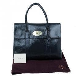 Pre Owned Mulberry Dark Grey Patent Leather Bayswater Satchel