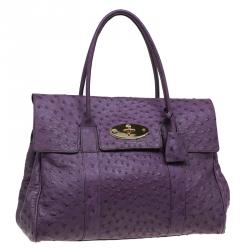 Pre Owned Mulberry Purple Ostrich Leather Bayswater Satchel