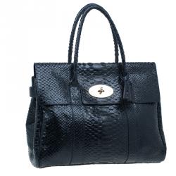 Pre Owned Mulberry Black Bayswater Silky Snake Print Tote