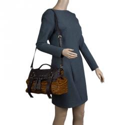 Pre Owned Mulberry Brown Zebra Print Calf Hair And Lizard Embossed Alexa Shoulder Bag