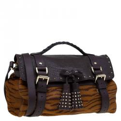 Pre Owned Mulberry Brown Zebra Print Calf Hair And Lizard Embossed Alexa Shoulder Bag