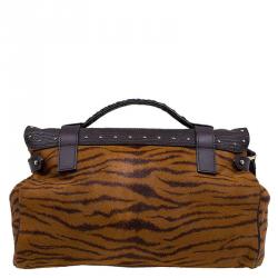 Pre Owned Mulberry Brown Zebra Print Calf Hair And Lizard Embossed Alexa Shoulder Bag