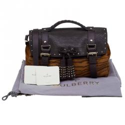 Pre Owned Mulberry Brown Zebra Print Calf Hair And Lizard Embossed Alexa Shoulder Bag