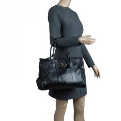 Mulberry Black Silky Snake Shine Print Leather Bayswater Satchel