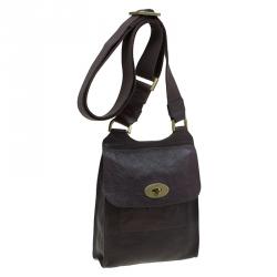 Pre Owned Mulberry Dark Brown Leather Antony Crossbody Bag