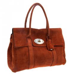 Mulberry Orange Croc Embossed Suede Bayswater Satchel