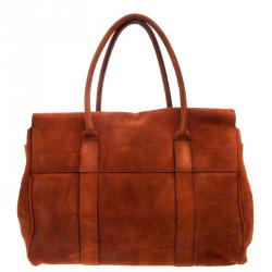 Mulberry Orange Croc Embossed Suede Bayswater Satchel