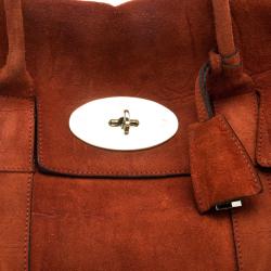 Mulberry Orange Croc Embossed Suede Bayswater Satchel