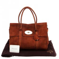 Mulberry Orange Croc Embossed Suede Bayswater Satchel