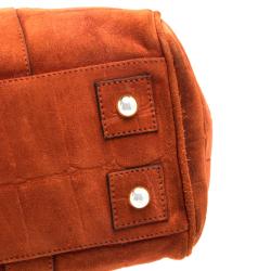 Mulberry Orange Croc Embossed Suede Bayswater Satchel