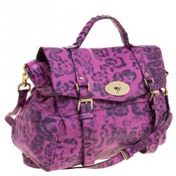 Mulberry Pink Leopard Print Leather Oversized Alexa Satchel