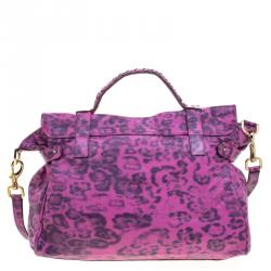 Mulberry Pink Leopard Print Leather Oversized Alexa Satchel