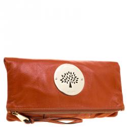 Pre Owned Mulberry Orange Leather Daria Fold-over Clutch 