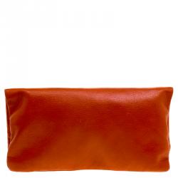 Pre Owned Mulberry Orange Leather Daria Fold-over Clutch 