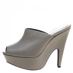 Narciso Rodriguez Grey Leather Peep Toe Clogs Size 37.5