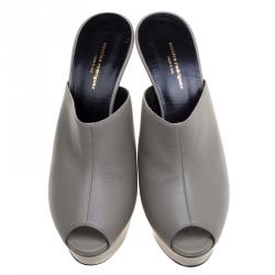 Narciso Rodriguez Grey Leather Peep Toe Clogs Size 37.5