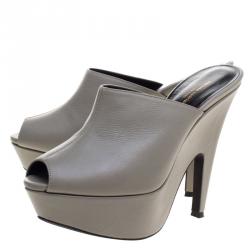 Narciso Rodriguez Grey Leather Peep Toe Clogs Size 37.5