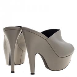 Narciso Rodriguez Grey Leather Peep Toe Clogs Size 37.5