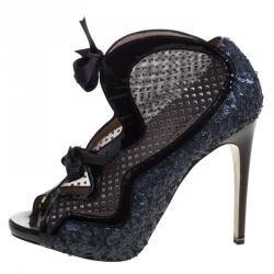 Nicholas Kirkwood Two Tone Sequined and Mesh Peep Toe Booties Size 37