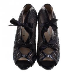 Nicholas Kirkwood Two Tone Sequined and Mesh Peep Toe Booties Size 37