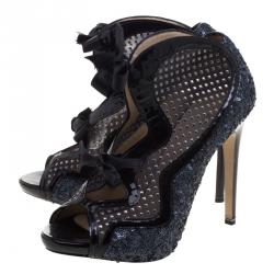 Nicholas Kirkwood Two Tone Sequined and Mesh Peep Toe Booties Size 37
