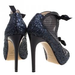 Nicholas Kirkwood Two Tone Sequined and Mesh Peep Toe Booties Size 37