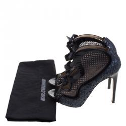 Nicholas Kirkwood Two Tone Sequined and Mesh Peep Toe Booties Size 37