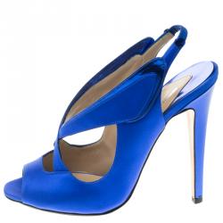 Pre Owned Nicholas Kirkwood Cobalt Blue Satin Cross Strap Slingback Sandals Size 38.5