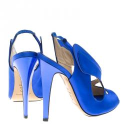 Pre Owned Nicholas Kirkwood Cobalt Blue Satin Cross Strap Slingback Sandals Size 38.5