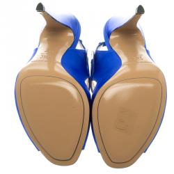 Pre Owned Nicholas Kirkwood Cobalt Blue Satin Cross Strap Slingback Sandals Size 38.5