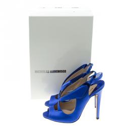 Pre Owned Nicholas Kirkwood Cobalt Blue Satin Cross Strap Slingback Sandals Size 38.5