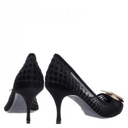 Pre Owned Nicholas Kirkwood Black Suede and Mesh Hexagon Embellished Pumps Size 35.5