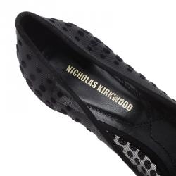 Pre Owned Nicholas Kirkwood Black Suede and Mesh Hexagon Embellished Pumps Size 35.5