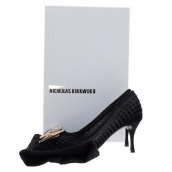 Pre Owned Nicholas Kirkwood Black Suede and Mesh Hexagon Embellished Pumps Size 35.5