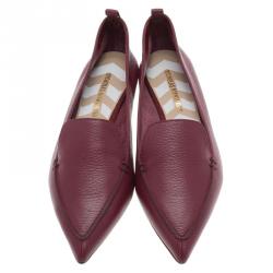 Nicholas Kirkwood Red Textured Leather Beya Pointed Toe Loafers Size 38.5