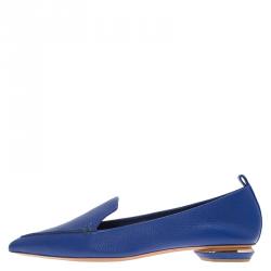 Pre Owned Nicholas Kirkwood Blue Textured Leather Beya Pointed Toe Loafers Size 40.5