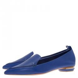 Pre Owned Nicholas Kirkwood Blue Textured Leather Beya Pointed Toe Loafers Size 40.5