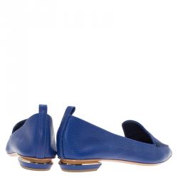 Pre Owned Nicholas Kirkwood Blue Textured Leather Beya Pointed Toe Loafers Size 40.5