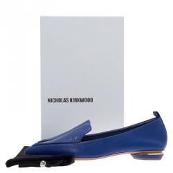 Pre Owned Nicholas Kirkwood Blue Textured Leather Beya Pointed Toe Loafers Size 40.5