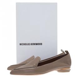 Pre Owned Nicholas Kirkwood Brown Textured Leather Beya Pointed Toe Loafers 38.5