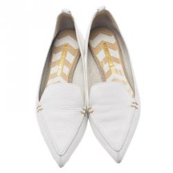 Nicholas Kirkwood White Beya Leather Pointed Toe Flats Size 36.5