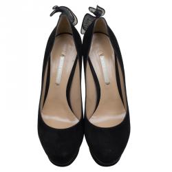 Pre Owned Nicholas Kirkwood Black Suede Ruffle Trimmed Platform Pumps Size 38