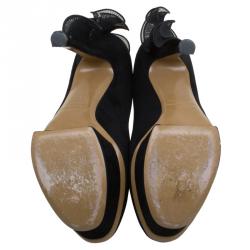Pre Owned Nicholas Kirkwood Black Suede Ruffle Trimmed Platform Pumps Size 38